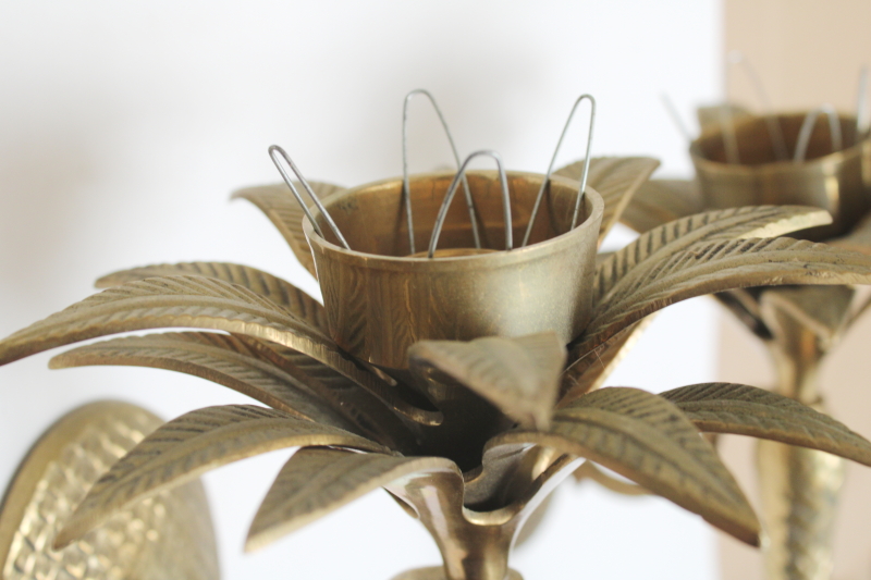 photo of pair of huge brass palms wall candle sconces 80s vintage art deco Miami style!  #3